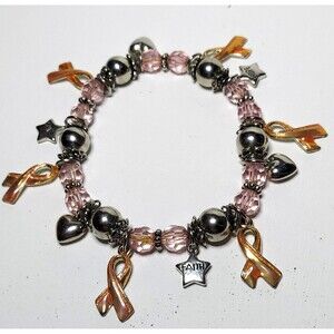 Breast Cancer Bracelet with charms Stretch 7-8"